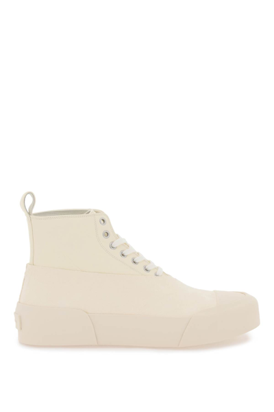 Jil Sander High-top Leather Sneakers In Toile (white)