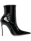CASADEI ULTRABLADE ULTRAVOX BLACK POINTED BOOTIE WITH STILETTO HEEL IN PATENT VEGAN LEATHER WOMAN