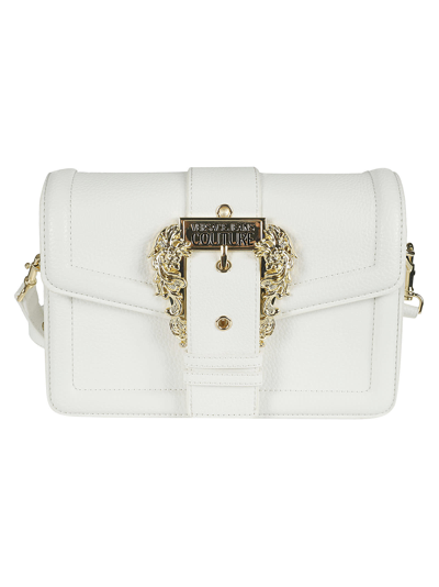 Versace Jeans Couture Engraved-logo Buckle Shoulder Bag In 003white