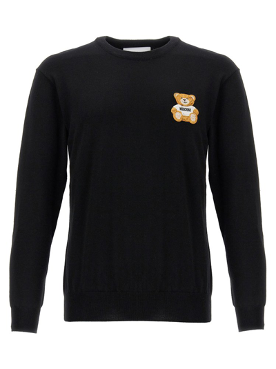 Moschino Teddy Bear Logo-embroidered Jumper In Black