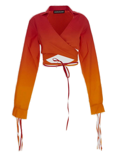 Andrea Adamo Andreadamo Sex On The Beach Shirt Top In <p>andreadamo Cropped Shirt Top In Sex On The Beach Cotton With Orange And Hit Pink Ribbed Details O