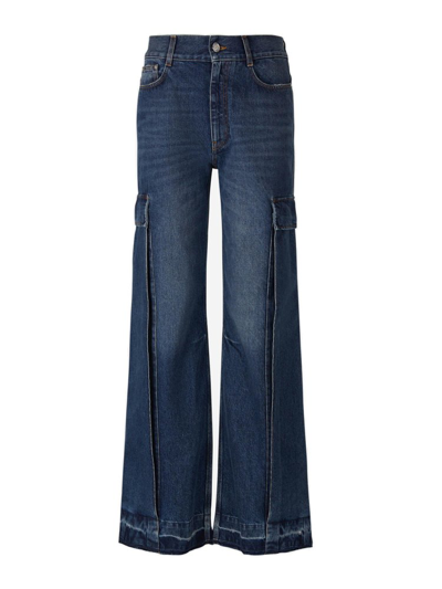 Stella Mccartney Blue Flare Cargo Jeans With Logo Patch In Cotton Denim Woman In Navy