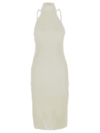 Andrea Adamo Halterneck Sleeveless Knitted Midi Dress In White