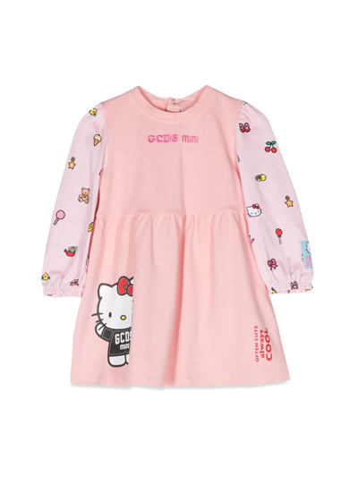 Gcds Babies' Logo-embroidered Long-sleeve Dress In Rosa