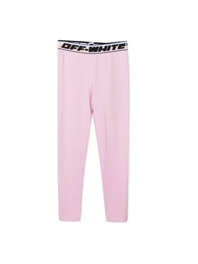 Off-white Kids' Logo-waistband Cotton Leggings In Pink