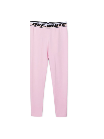 Off-white Kids' Logo-waistband Cotton Leggings In Rosa