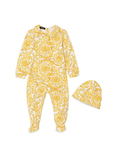 Versace Babies' Baroque-print Pajama Set In Gold