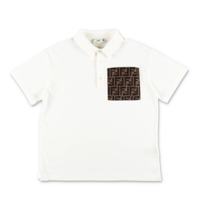 Fendi Kids' Monogram-pattern Short-sleeve Cotton Polo Shirt  4-12 Years In White