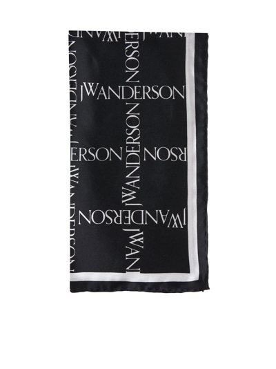 Jw Anderson Silk Scarf With Logo Grid Motif In Black