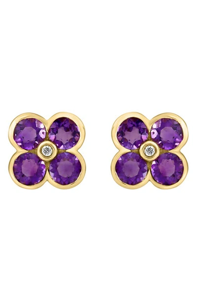 Effy 14k Yellow Gold Floral Amethyst & Diamond Stud Earrings In Purple