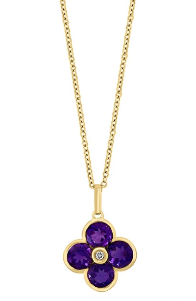 Effy 14k Yellow Gold Floral Amethyst & Diamond Pendant Necklace In Purple