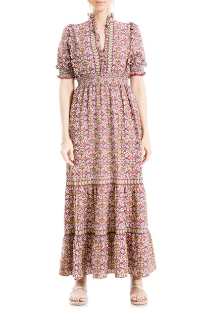 Max Studio Floral Mock Neck Maxi Dress In Wine/ Clay Nouveau Clover |  ModeSens
