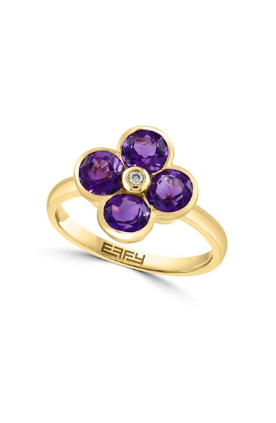 Effy 14k Yellow Gold Floral Amethyst & Diamond Ring In Purple