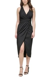Guess Surplice Neck Sleeveless Novelty Midi Dress In Black
