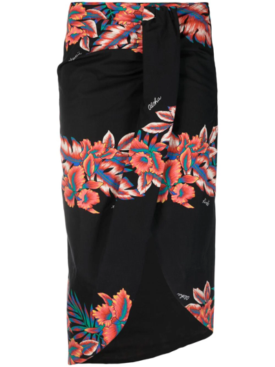 Pinko Floral-print Wrap Draped Skirt In Multi-colored