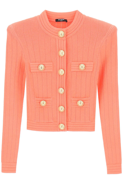 Balmain Buttoned Round-neck Cardigan In Pink