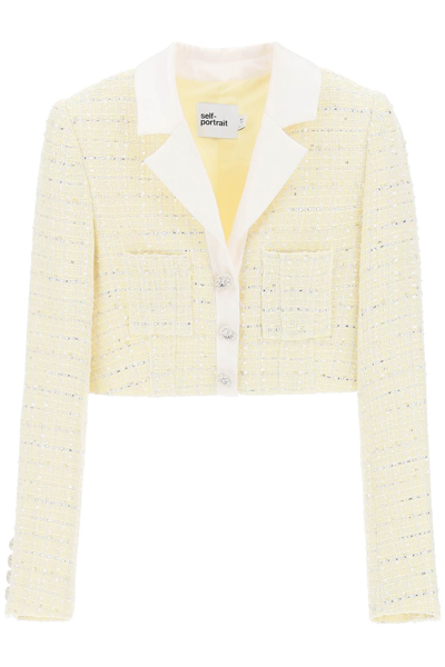 Self-portrait Self Portrait Boucle Cropped Jacket In Yellow