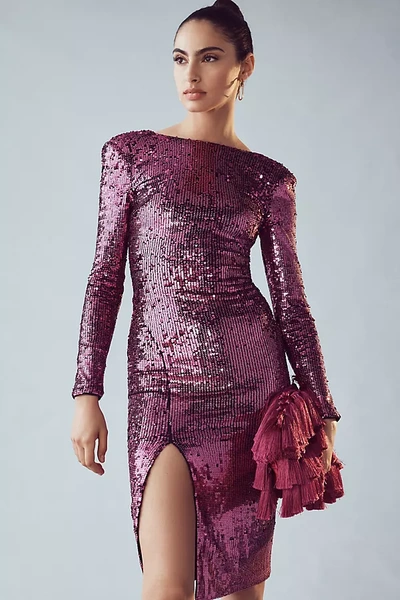 Dress The Population Natalie Metallic Scoop Back Dress In Violet Multi