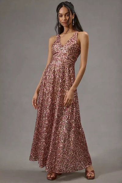 Dress The Population Ariyah Sequin Embroidered Ballgown In Pink