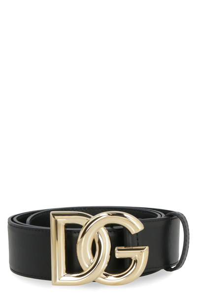 Dolce & Gabbana Signature Logo Buckle Belt In Black