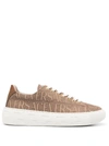 VERSACE BEIGE LOW TOP SNEAKERS WITH LOGO PRINT AND GRECA SOLE IN CANVAS MAN