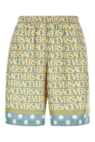 Versace Allover Swim Shorts In Beige