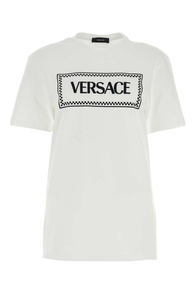 Versace Logo-embroidered Cotton T-shirt In White