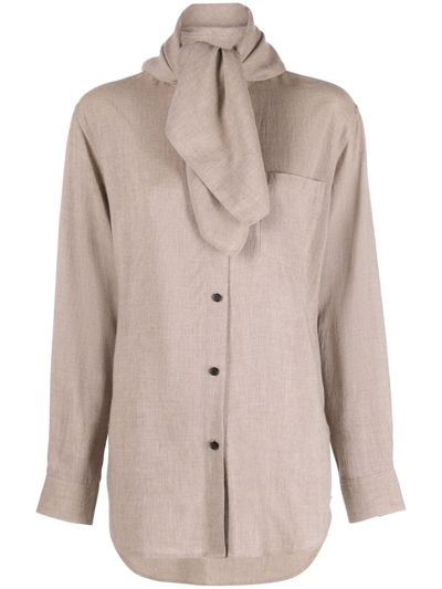 Totême Toteme Women Scarf Collar Fluid Shirt In Light Brown Melange