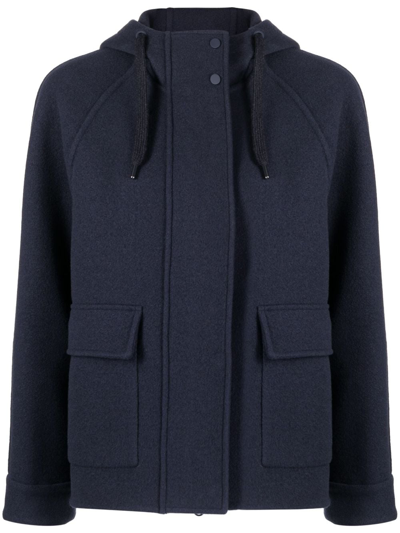 Brunello Cucinelli Hooded Wool Jacket In Blue