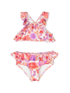 Zimmermann Girl's Raie Floral-print Frill Two-piece Swimsuit In Red