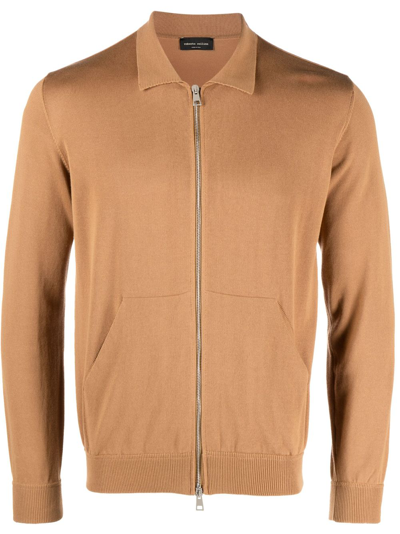 Roberto Collina Long-sleeve Zipped Cardigan In Brown