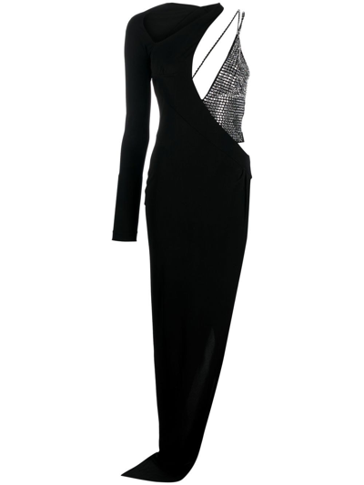 Genny Asymmetric Crystal-embellished Dress In Black
