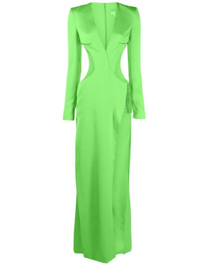 Genny Crystal-embellished Cut-out Long Dress In Green