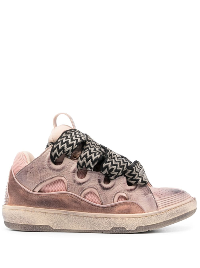 Lanvin Curb Leather Sneakers In Pink