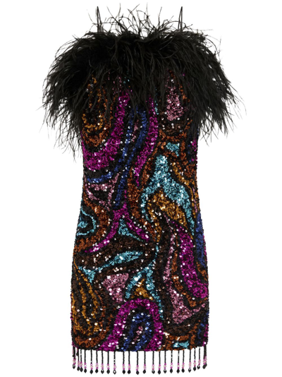 Rebecca Vallance Kiki Sequined Feather-trimmed Minidress In Multicolour
