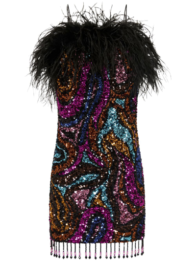 Rebecca Vallance Kiki Sequined Feather-trimmed Minidress In Fuchsia