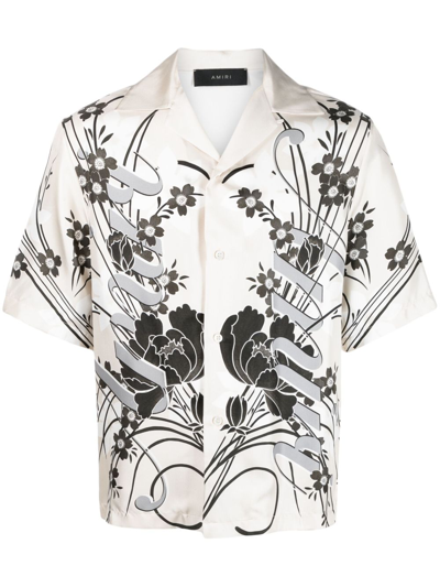Amiri Floral-print Silk Shirt In White