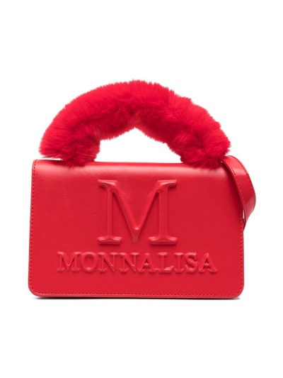 Monnalisa Kids' Embossed-logo Faux-fur-detail Bag In Red