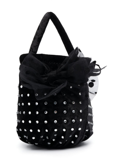 Monnalisa Kids' Crystal-embellished Velvet Shoulder Bag In Black