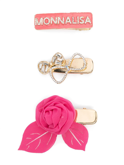 Monnalisa Kids' Three-pack Hair Clips In Pink