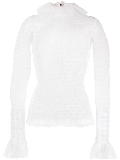 Thom Browne Frilled High-neck Tulle Top In White