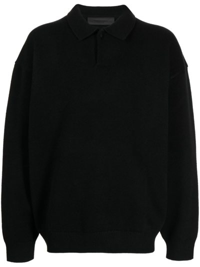 Essentials Long-sleeves Polo Shirt In Jet Black
