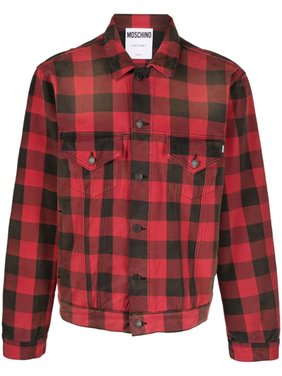 Moschino Check-pattern Cotton Shirt Jacket In Red