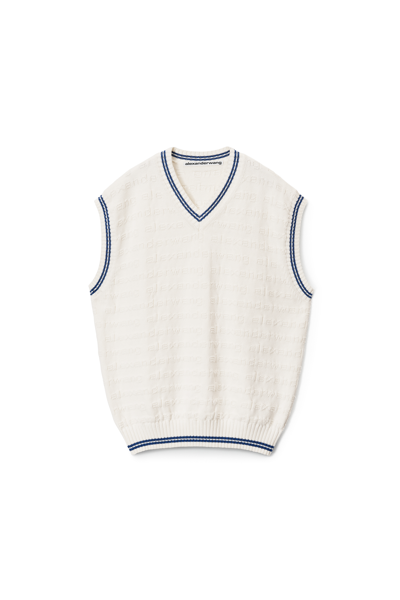 Alexander Wang Tunic V-neck Waistcoat In Compact Cotton In Off White/marine