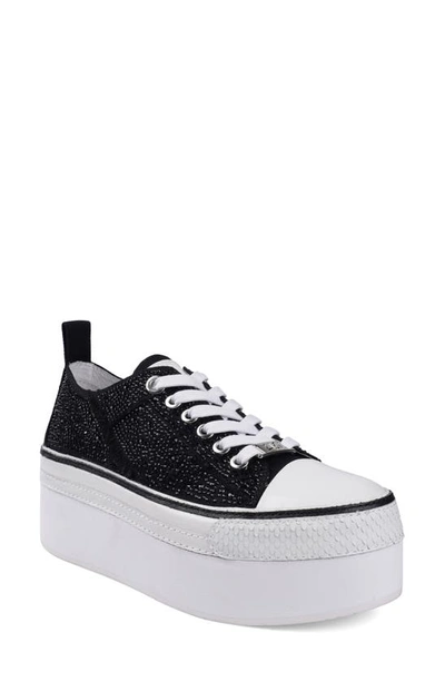 Zigi Koralay Rhinestone Platform Sneaker In Black Canvas