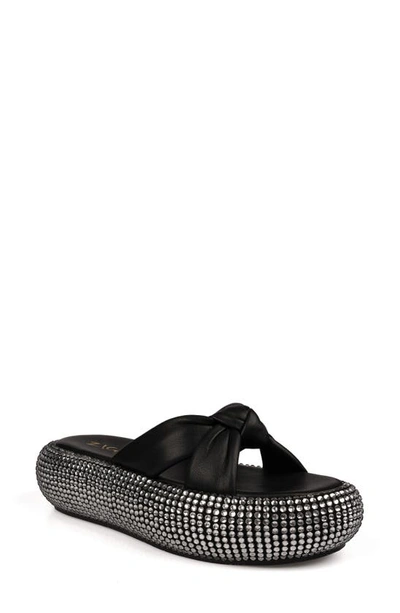 Zigi Sabella Rhinestone Platform Slide Sandal In Blk Leathe