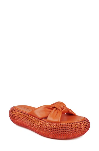 Zigi Sabella Rhinestone Platform Slide Sandal In Orange Leather