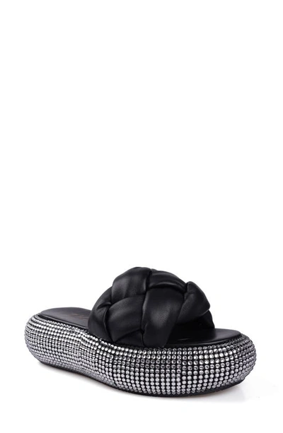 Zigi Shappy Crystal Platform Slide Sandal In Blk Leathe