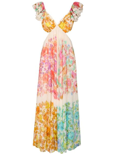 Zimmermann Raie Floral Frill-shoulder Maxi Dress In Multicolor