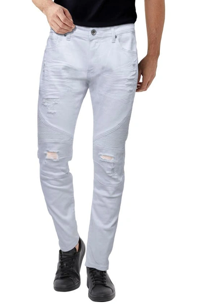 X-ray Raw X Distressed Moto Slim Jeans In White